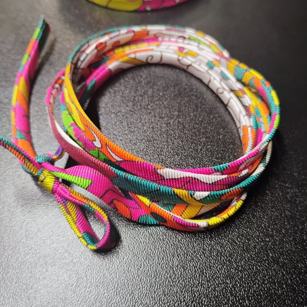 Twilly Silk spaghetti wrap bracelet HERMES multicolor patterns | NEW 46” long - Picture 2 of 8